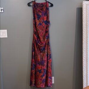 Zara Red and Pink Halter Neck Maxi Dress Sheath Style